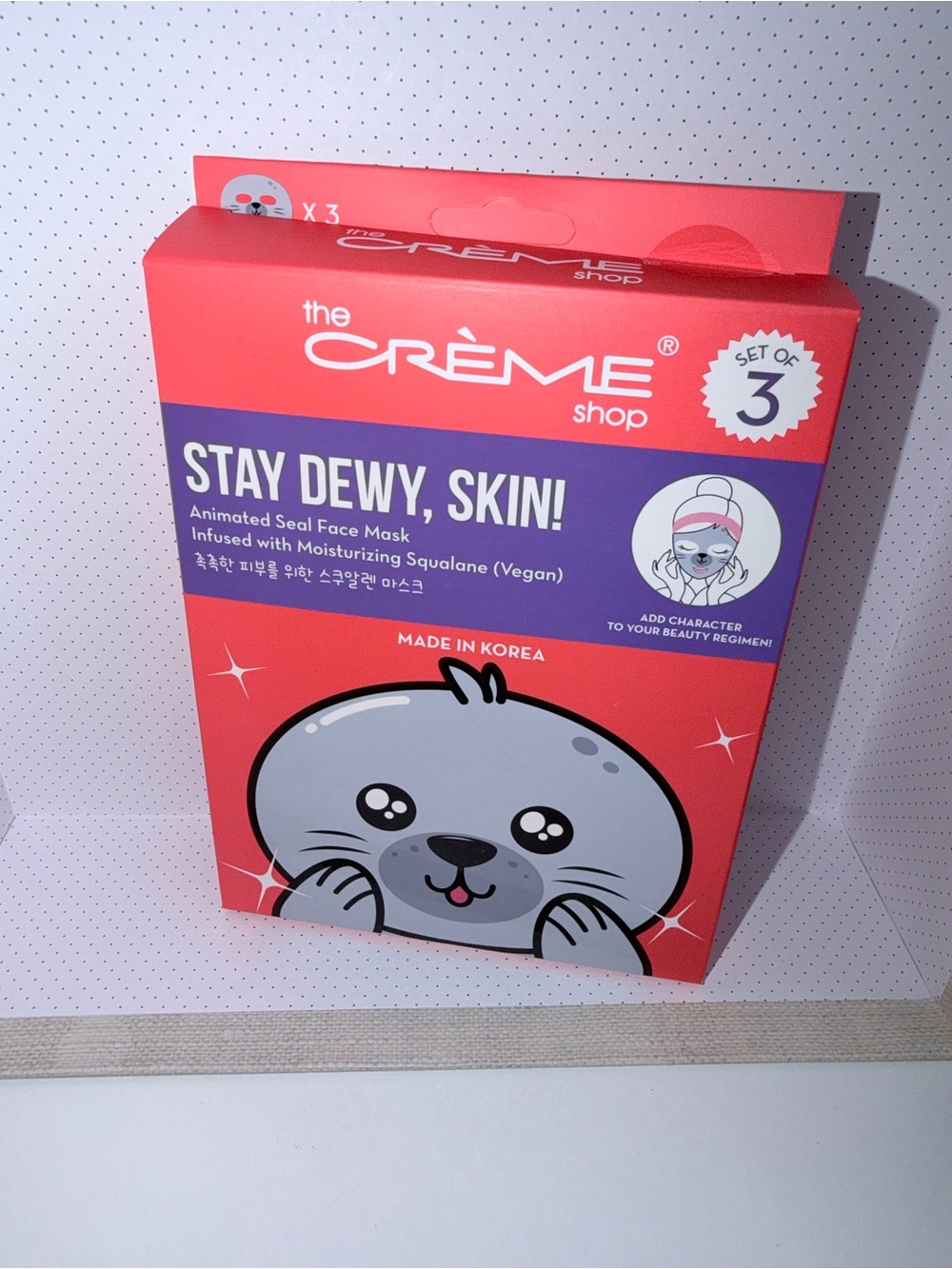 the CRÈME Shop Stay Dewy, Skin! Animated Seal Face Mask - Pink (Set of 3)